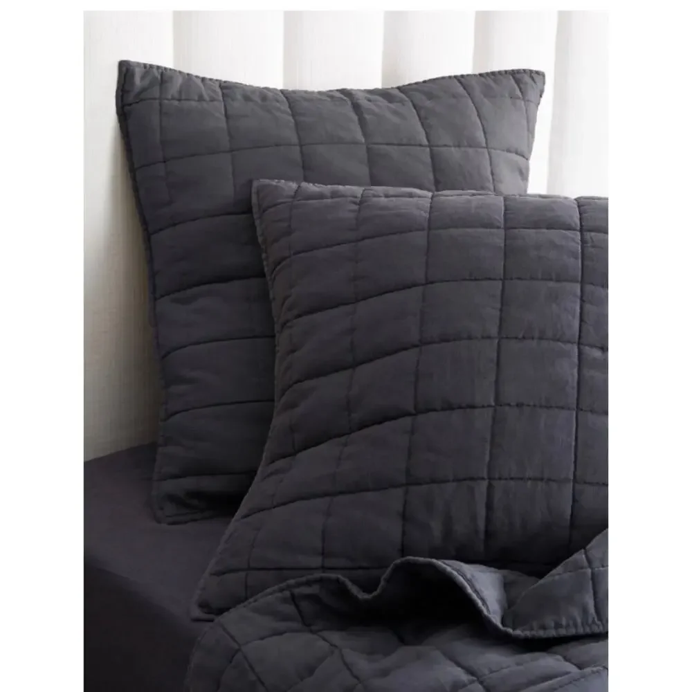 Quince European Linen Quilted Box Euro 26X 26”Sham Grey NWOT #80
